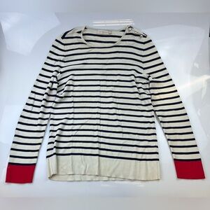 Tory Burch Navy and Cream Striped Long Sleeve Top